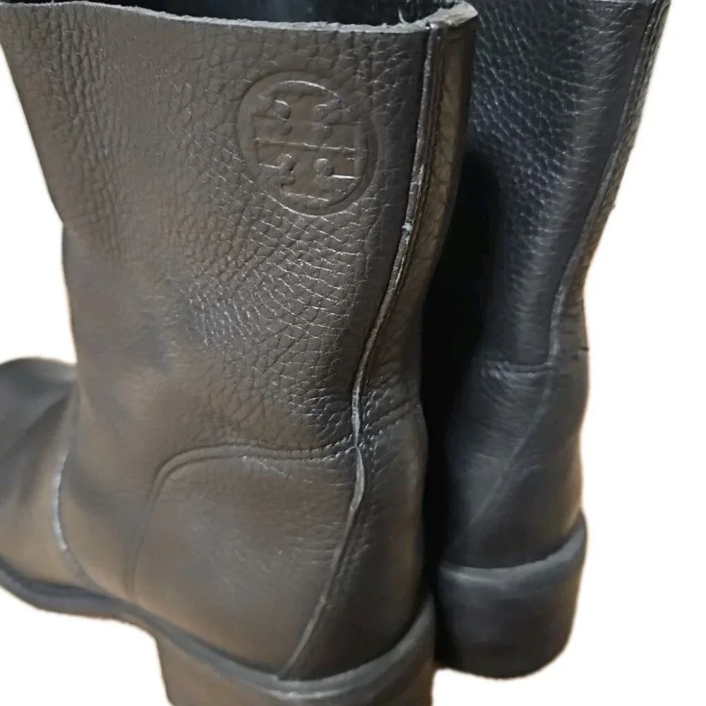 Tory Burch Siena Black Pebbeled Leather Ankle Boots, Womens Size 7.5
